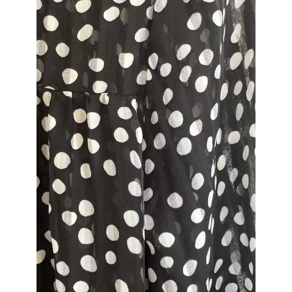 Zara Black & White Polka Dot High Neck Pleated Plisse Long Sleeve Blouse XS